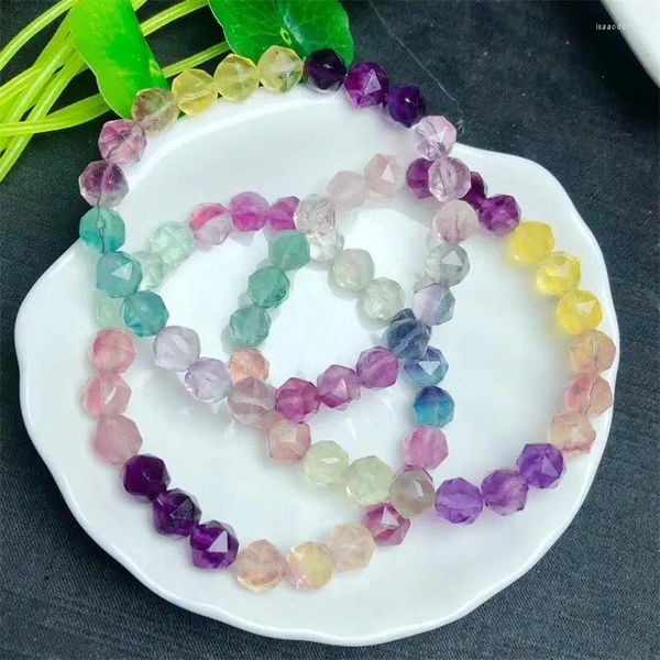 Bangle Natural Fluorite Facetada Pulseira Cristal Pulseiras Bead Stretch Cura Gemstone Presente de Aniversário 1 PCS 7mm