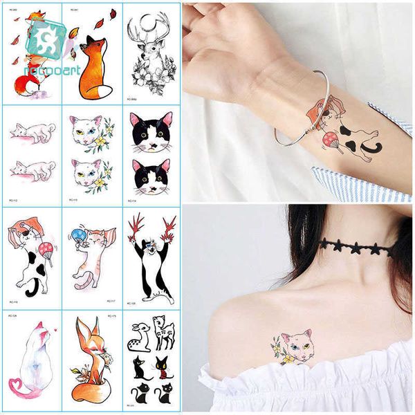 Tatuaggi temporanei Panda Coniglio Piccolo animale Impermeabile Autoadesivo del tatuaggio temporaneo Cute Cat Flamingo Flash Tatuaggi Body Art Braccio finto tatoo Donne Z0403