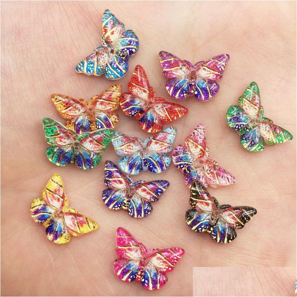 Dekorative Objekte Figuren Glänzendes Harz Colorf Kristall Schmetterling Flatback Strass Scrapbook Diy W Dh2Qx