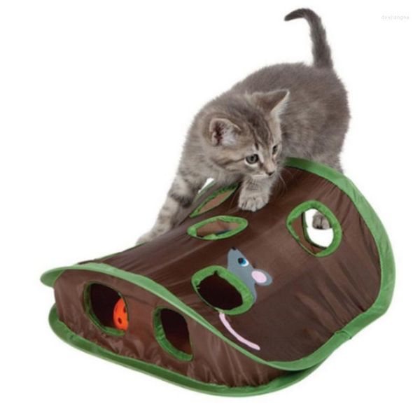 Toys de gato 9 buracos ratos dobráveis ​​Intelligence Toy Bell Ten Gatos tocando Tunnel Mouse Hunt Mantém Kitten Active Pets Supplies