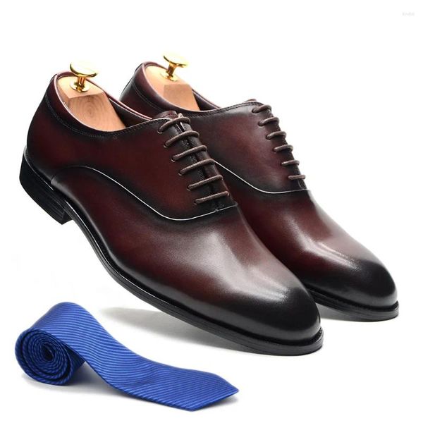 Sapatos de vestido italiano designer clássico mens oxford macio couro real 6-ilhós lace-up simples toe borgonha sapato formal para casamento