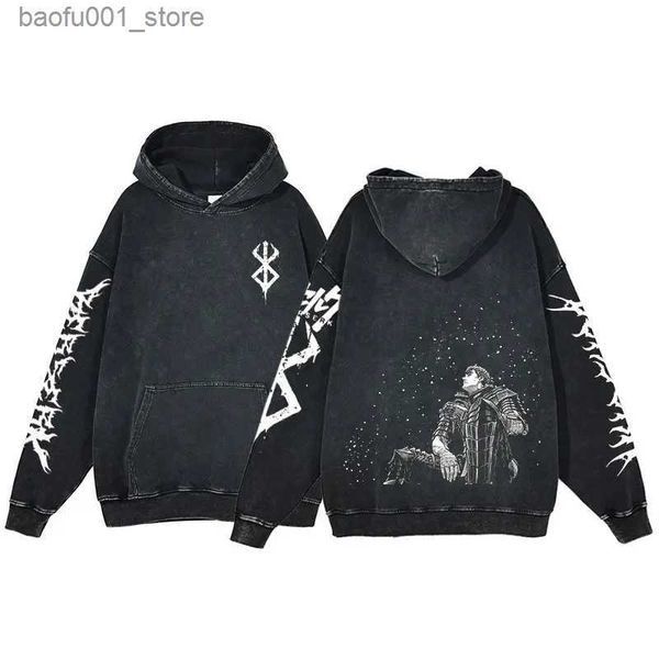 Herren Hoodies Sweatshirts Berserk Anime Acid Washed Hoodie Herrenbekleidung Vintage Baumwolle Hoodies Damen Hip Hop Kapuzenpullover Y2K Kleidung Übergroß Q231103