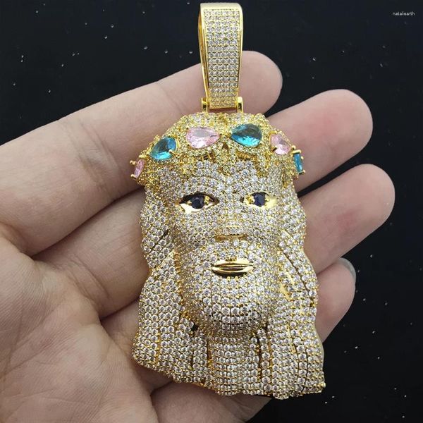 Correntes Banhadas Iced Out Big Jesus Piece Pingente Colar Corrente para Mulheres Hip Hop Homens de Aço Inoxidável