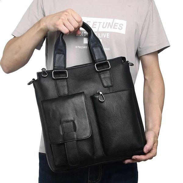 Мужские портфели, вертикальная сумка, мужской портфель из натуральной кожи, мужская сумка через плечо из воловьей кожи, большая дорожная сумка-мессенджер через плечо 231102
