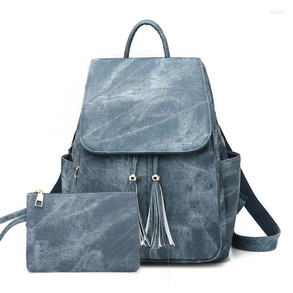 Школьные сумки XZAN Женский рюкзак ярких цветов 2023 Сумка большой вместимости Трансграничная трендовая кисточка