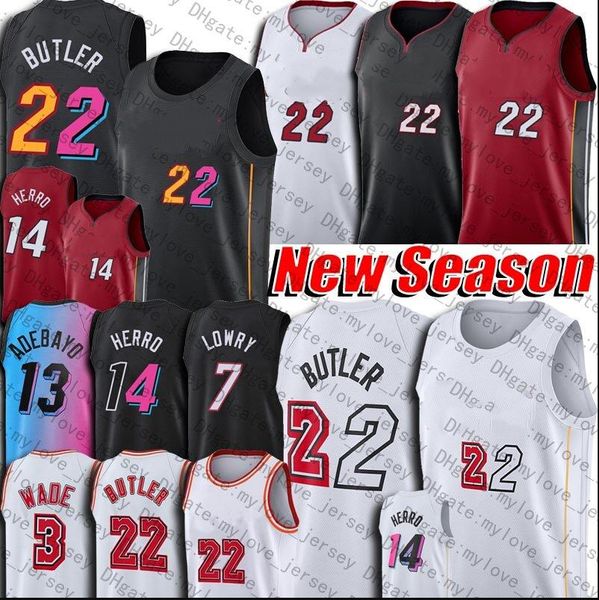 Jimmy 22 Butler Jersey Basketball Kyle 7 Lowry 14 Tyler Bam Herro Adebayo Jerseys Dwyane Robinson Wade Uniform 2022 Stadt-Mashup-Shirts