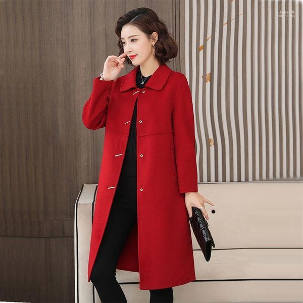 Frauen Wollmischungen Frauen 2023 Herbst Winter Warmer Langer Mantel Weibliche Doppelseitige Kaschmir Mäntel Damen Lose Elegante Beiläufige Oberbekleidung A304