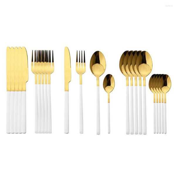 Set di stoviglie da 24 pezzi da 24 pezzi per set di oro bianco forchetta a forcella argenteria in acciaio inossidabile posate da tavolo da tavolo da tavolo cucina occidentale