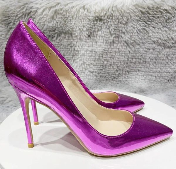 Sapatos de vestido Vinapobo Marca Matte Couro Apontou Toe Salto Alto Roxo Bloco Raso Bombas Stiletto Saltos Senhoras Casamento