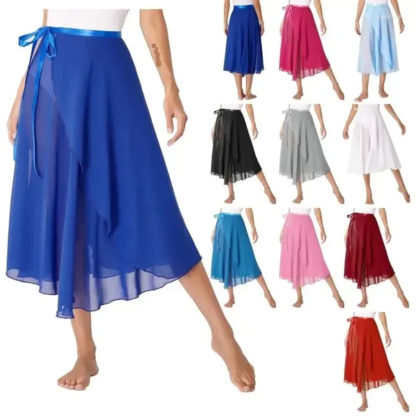 Сценическая одежда, женская балетная шифоновая юбка с запахом, удлиненное танцевальное платье с разрезом, скейт-лирические лыжи