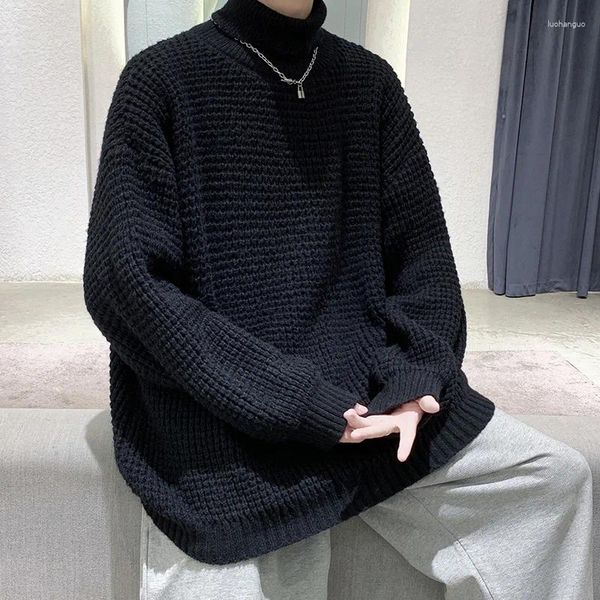 Camisolas masculinas Kapments inverno y2k gola alta homens vintage preto casual pullovers moda coreana oversized harajuku camisola de malha