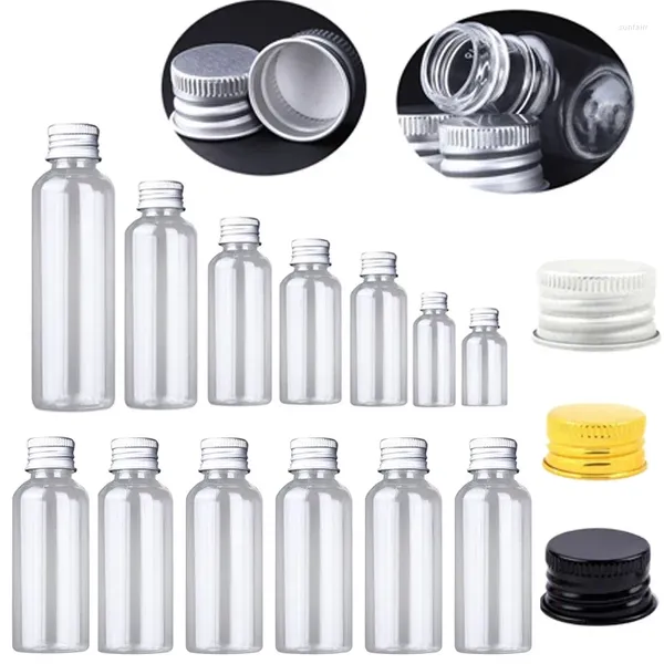 Botellas de almacenamiento 5 unids 5 ml-250 ml Mini botella de plástico recargable con tapa de tornillo de aluminio Contenedor cosmético de viaje portátil para líquido sólido