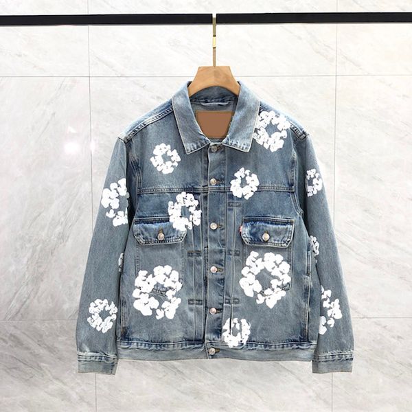 Bayan Erkek Çiçek Desen Ceketleri Denim Ceket Yıkama Mavi Tasarımcı Kadın Düğme Mektupları Gömlekler Kadın Tasarımcı Ceketler S-XL