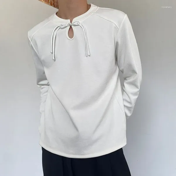 T-shirt da uomo Camicia di design per uomo Colletto a nodo T-shirt a maniche lunghe bianca nera T-shirt alla moda T-shirt Abbigliamento streetwear Uomo