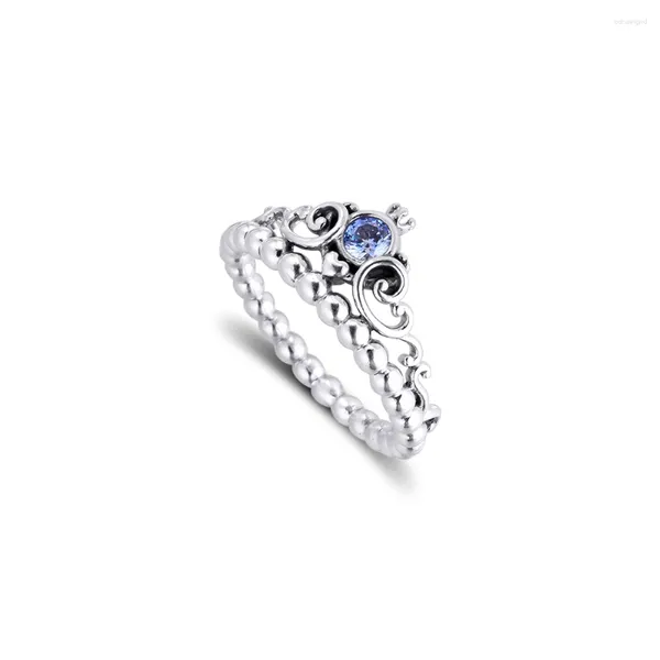 Cluster Anelli Genuino Argento Sterling 925 Per Le Donne Blu Tiara Anello di Fidanzamento Matrimonio Dichiarazione Anelli Gioielli Collezione Inverno 2023