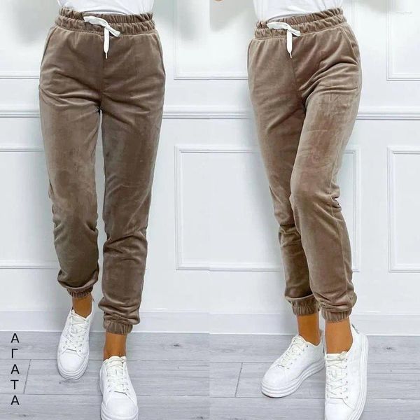 Pantaloni da uomo in pile coreano Casual 2023 Europeo americano Autunno Inverno Leggings versatili Vita elastica da donna Lace Up Sport