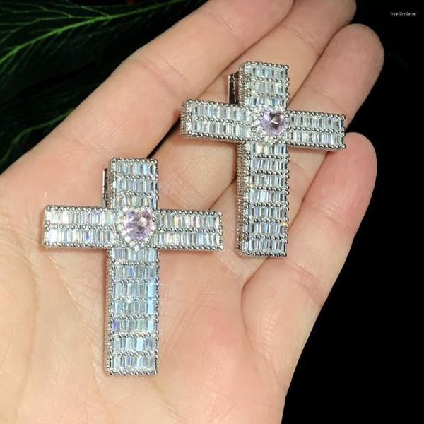 Ketten Hip Hop Rosa Herz Rechteck Cz Gepflasterte Kreuz Anhänger Halskette Für Männer Frauen Iced Out Bling Seil Gliederkette Charme Paar Schmuck