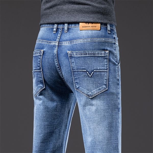 Herren Jeans Frühling und Herbst Herren Hellblau Formales Kleid Mittleres Seil Lässige Jeans Klassischer Stil Stretch Denim Stoffhose Herren Marke 230403