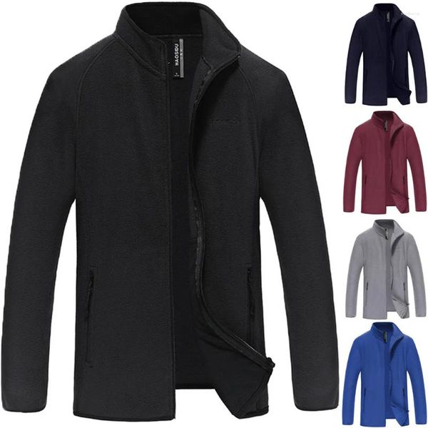 Outdoor-Jacken Herbst Winter Mode Herren Reißverschluss Jacke Kleidung Einfache reine Farbe Fleece Mantel Männer Outwear Strickjacke Persönlich
