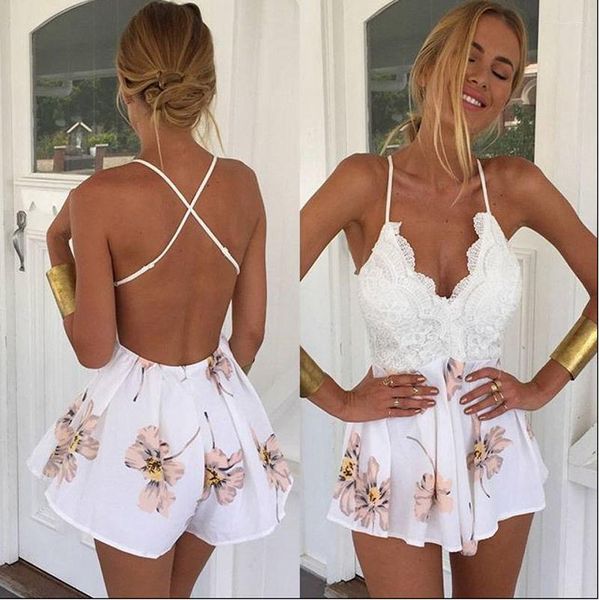 Kadın tulumları atlar Kadınlar Yaz Moda Çiçek Seksi Romper Kıyafetler Sling Sırtsız Tulum Dantel Patchwork Playsuits