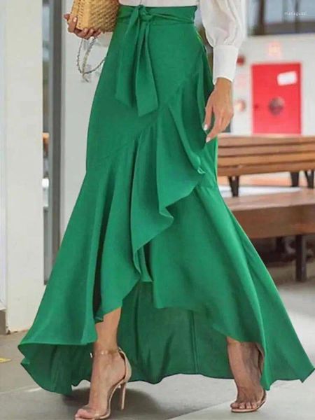 Röcke Yeezzi Elegante Frauen Stilvolle Unregelmäßige Clipping Verband Falbala Lange 2023 Frühling Sommer Einfarbig Büro Dame