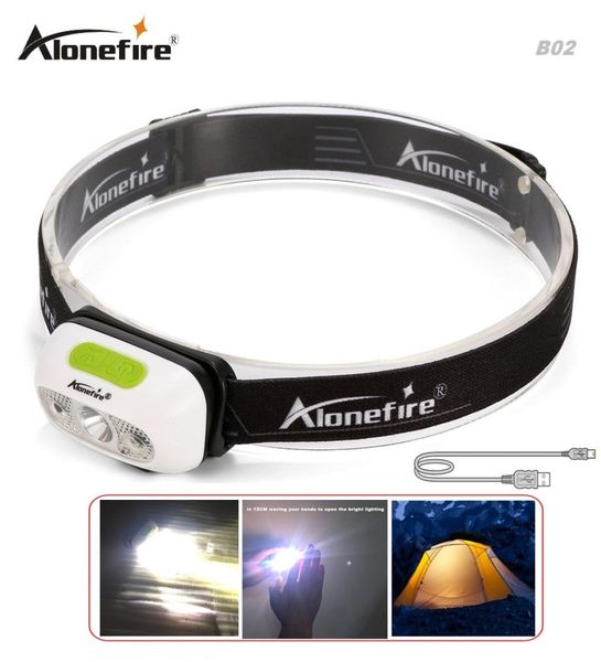 AloneFire B02 Индукционная светодиодная налобная лампа XP-G2 Налобный фонарь USB-фара Водонепроницаемый налобный фонарик Встроенная литиевая батарея Фонари 7896139