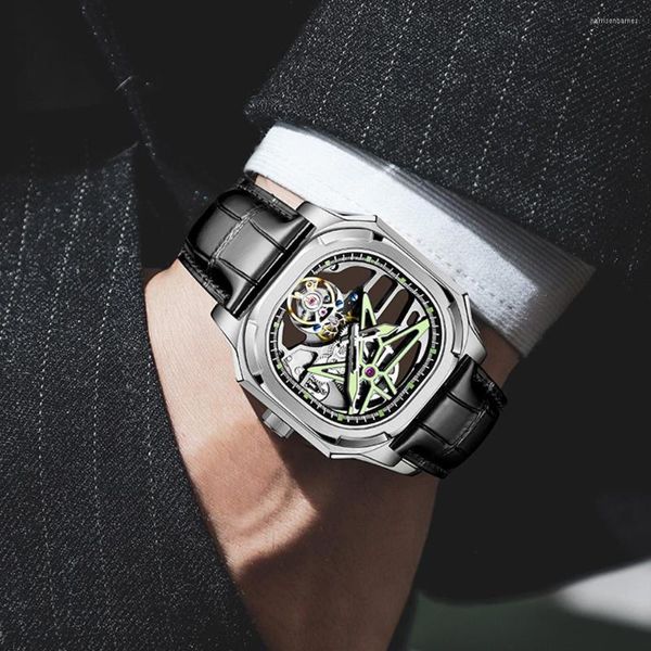 Avanadores de pulso aesop 7052 Diamante Real Tourbillon Skeleton Mechanical Watch Mens Sapphire Ratinhos à prova d'água para homens Luxury 2023