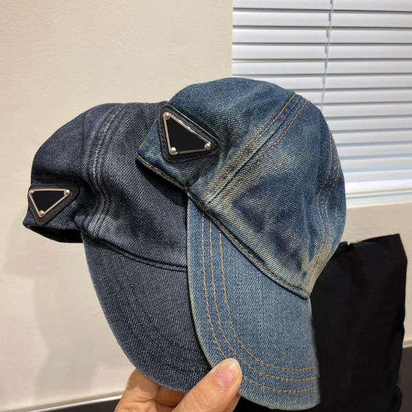 Moda Tasarımcı Erkek Kovboy Beyzbol Şapkası Lüks Geometrik Üçgen Şapkalar Bayan Retro Beyzbol Kapağı Denim Yıkanabilir Kumaş Skullcap Tuval Cap Casquette