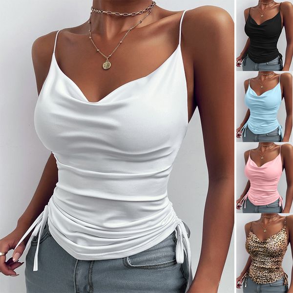 Damen Tanks Camis Frauen Tank Top V-Ausschnitt Camisole Cami Kordelzug Spaghettiträger Top Lose Ärmellose Blusen Tank Shirt Sommer Crop Top 230331