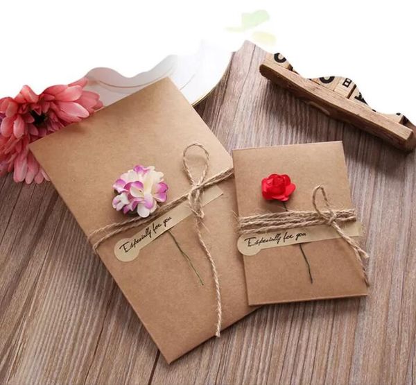 Cartões criativos Cartões de felicitações Diy Vintage Kraft Paper Made Flor Seca Flor Agradecemos Cartão de Flor Cartão de Aniversário Dias de Natal dos Namorados