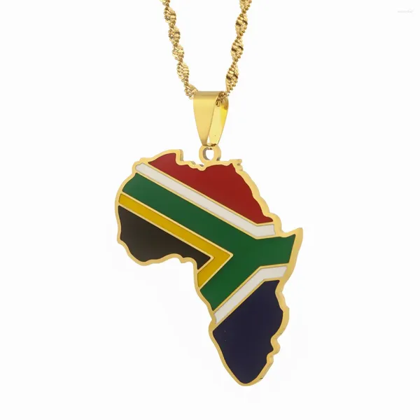 Colares de pingente Mapa da África do Sul Africano Joias de bandeira de cor dourada