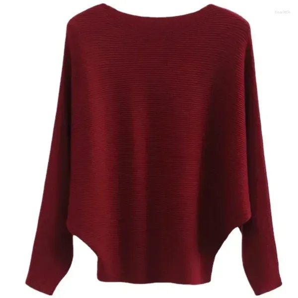 Maglioni da donna 2023 Casual Slash Neck Solido Pullover caldo Autunno Batwing manica lunga maglione lavorato a maglia Moda 18 colori Top larghi Suéter