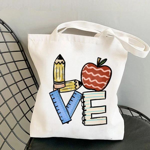 Einkaufstaschen Lehrerbedarf Liebe zu lehren bedruckte Einkaufstasche Frauen Harajuku Shopper Lustige Handtasche Mädchen Schulter Dame Geschenk Leinwand