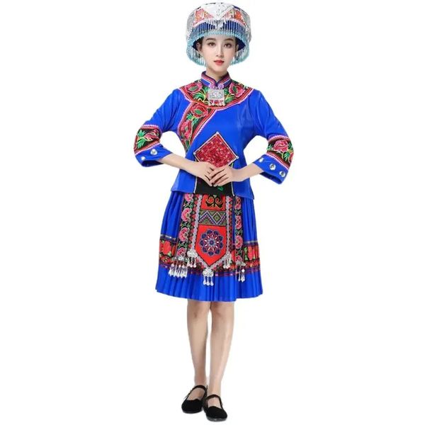 Traje de palco nacional feminino miao vestido de dança estilo étnico ternos bordados dança folclórica roupas hmong adulto