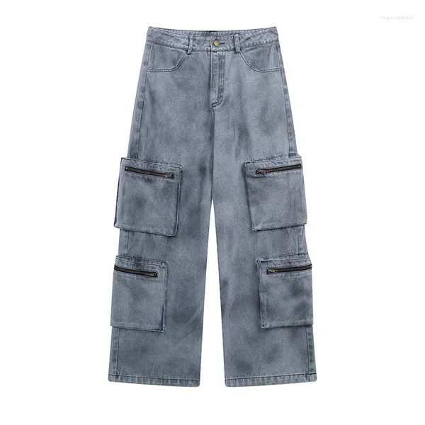 Jeans da uomo Pantaloni cargo hip-hop oversize di moda High Street con tasche multiple Pantaloni streetwear larghi in denim Y2K