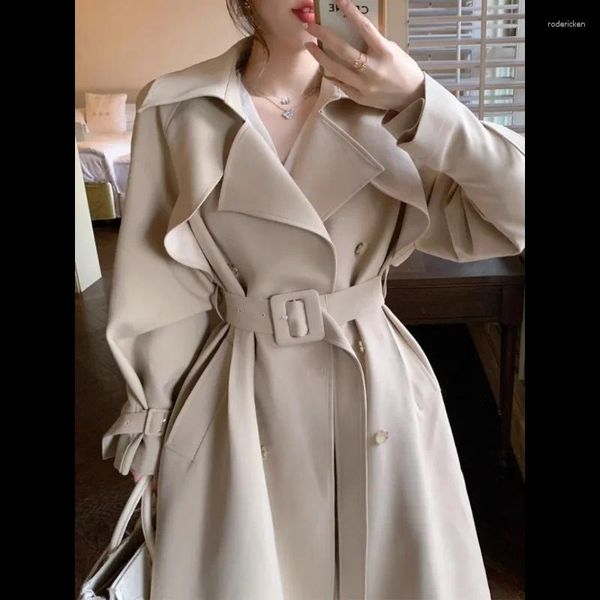 Женские тренчи, высококачественное темпераментное пальто с талией, женская мода цвета хаки, длинная повседневная куртка в британском стиле, женская корейская