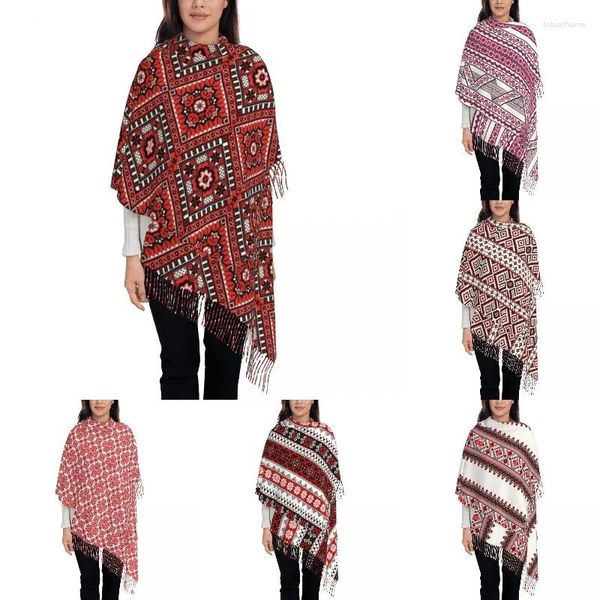 Sciarpe Moda Ucraina Ricamo Ucraino Ornamento Sciarpa con nappa Donna Inverno Caldo Scialle Avvolgente Femminile Boho