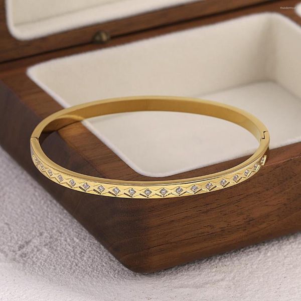 Bangle Greata 316L из нержавеющей стали ромбические кубические кубические циркониевые браслеты браслеты для женщин с золотым покрытием Водостойкие ювелирные украшения