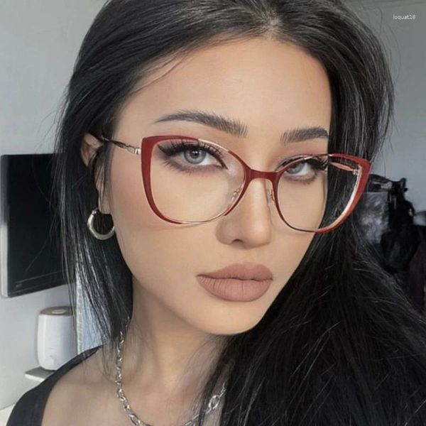 Güneş Gözlüğü Moda Anti-Blue Hafif Gözlük Kadın Erkek Bilgisayar Gözlükleri Şık Metal Kedi Göz Tasarım Çerçevesi Optik Gözlükler Gözlük