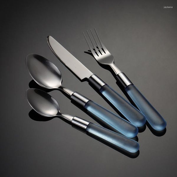 Geschirr-Sets westliches Besteck mit Kunststoffgriffen Edelstahl mattiert Messer Gabel Löffel Set Geschirr Utensilien für die Küche
