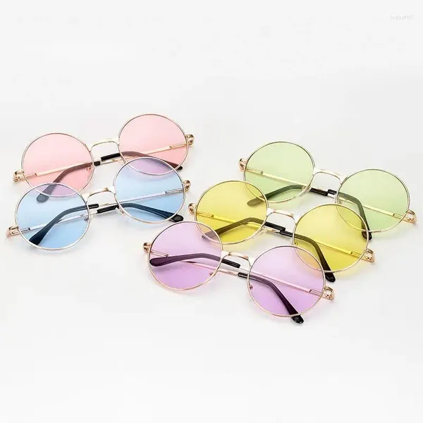 Sonnenbrille Retro Runde Bunte Linse Männer Frauen Spielerische Brillen 1 Stück Disco Party Mode Kreis Metallrahmen Brillen Zubehör