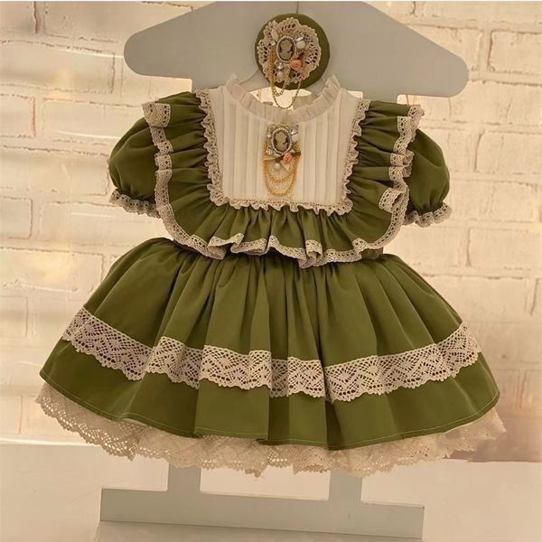 Abiti da ragazza 0-8Y Baby Girl Summer Green Vintage Lace Princess Dress for Casual Birthday Holiday Eid 230403