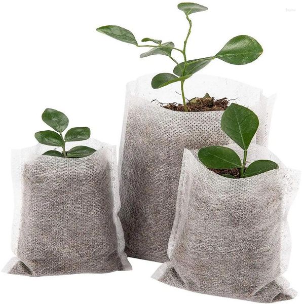 Plantadores 100pcs tamanho sortido biodegradável não-tecido sacos de berçário planta crescer tecido mudas potes jardim eco-friendly ventilar saco