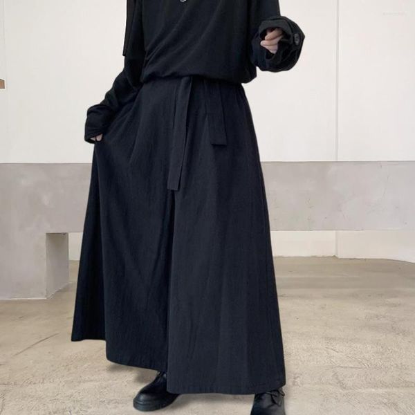 Мужские штаны Harajuku черная эластичная талия уличная одежда теплый темный стиль самурай осенние брюки мужчины для косплея