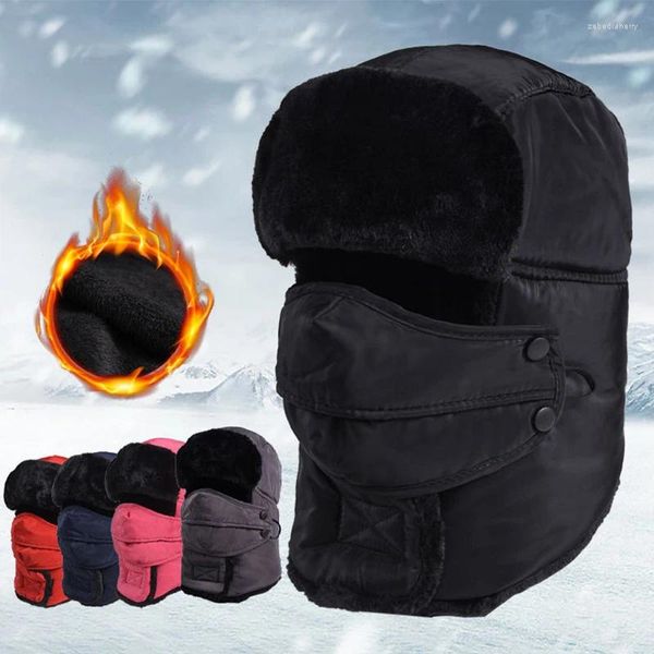 Berretti invernali caldi cappelli bomber antivento maschera fredda addensare russo trapper trooper cappello protezione per le orecchie sciarpa al collo sci lei feng