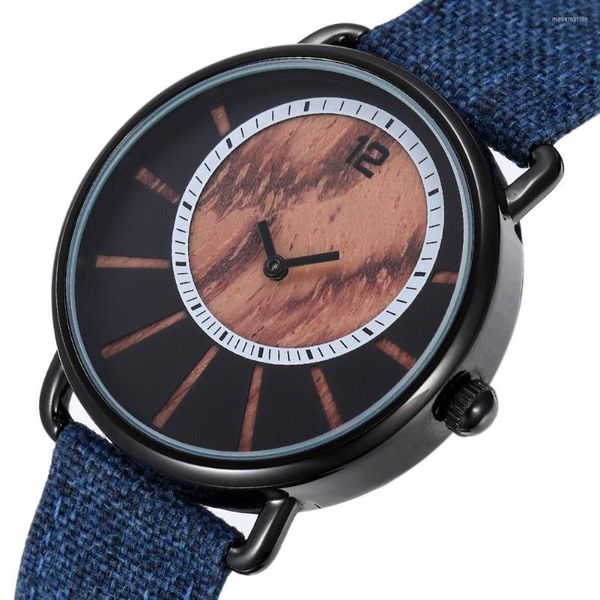 Avanadores de pulso Ultra-fino Dial de madeira Homens Assista a Waterponeptop Quartz Canvas Strap liga de lazer de lazer