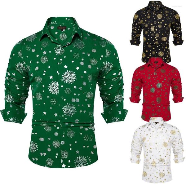 Herren Casual Shirts Weihnachtsfeier Herren Schneeflockenmuster Button Revers Shirt Männer Langarm Tops Jahr Festival Männlich hochwertige Bluse