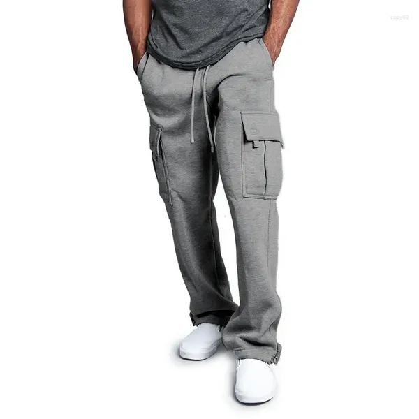 Männer Hosen Herbst Winter Fleece Sweatpant Casual Multi-tasche Lose Gerade bein Overalls Männlichen Einfarbig Dicke