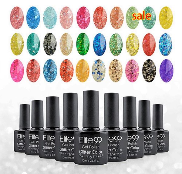 Elite 99 esmalte em gel de longa duração embeber fora esmalte em gel UV LED diamante glitter efeito brilhante esmalte para arte em unhas 10ml1528005