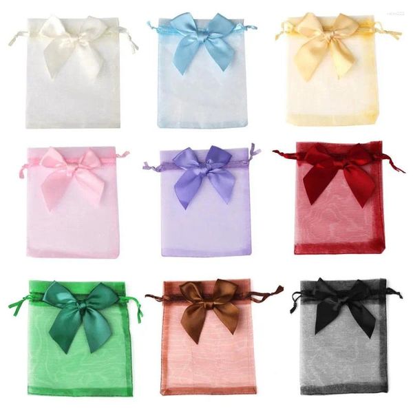 Takı Torbaları 50 PCS/Lot Yay Organza Çantaları 9x12 10x15 13x18cm Düğün Partisi Şeker Çizme Ambalaj Poşeti Hediye Çantası Toptan